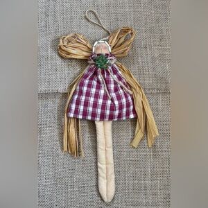 Vintage Handmade Fabric Angel Doll Ornament Rustic Folk Art Farmhouse Primitive